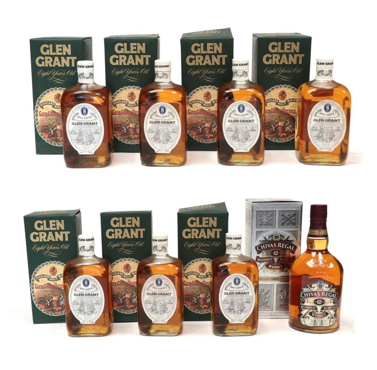 Lot 2152 - Glen Grant Eight Year Old Blended Whisky, 70%, 26 2/3 fl ozs, (seven bottles) in cartons,...
