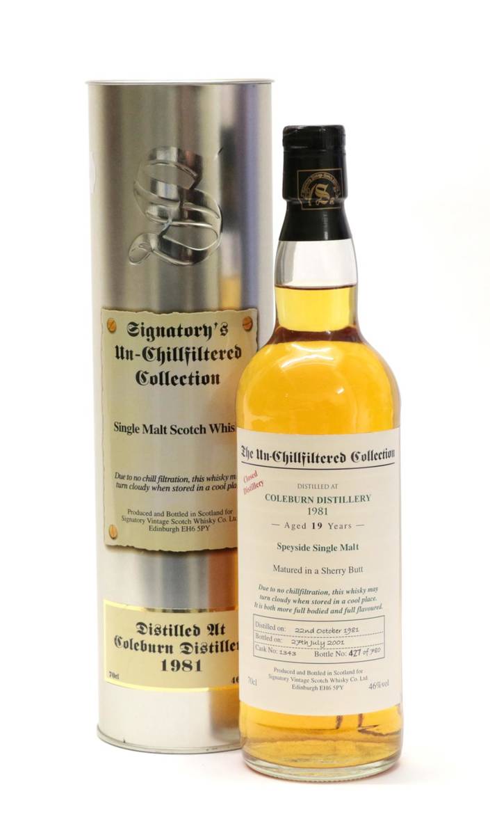 Lot 2160 - Coleburn 1983 19 Year Old Whisky, distilled 22nd October 1981, bottled 27th July 2001, bottled...