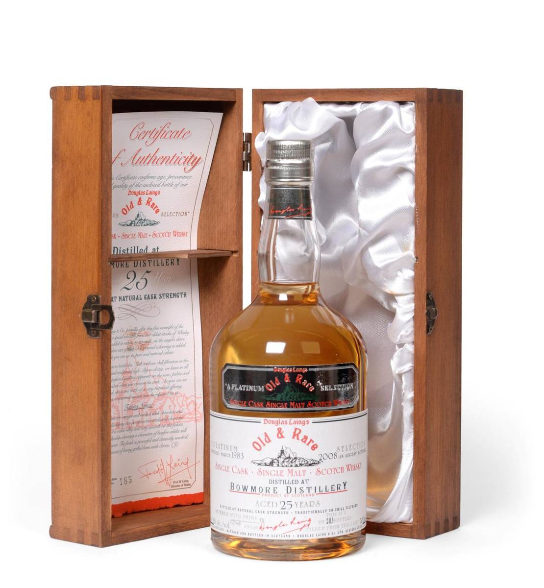 Lot 2161 - Bowmore 25 Year Old Whisky, Old and Rare Platinum Selection (Douglas Laing), distilled 1983,...