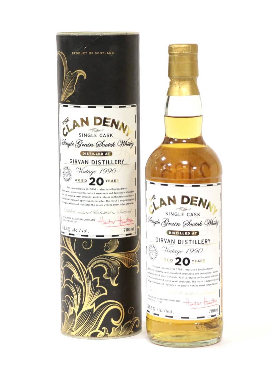 Lot 2185 - The Clan Denny Single Cask Whisky, distilled at Girvan Distillery Aged 20 Years, cask reference...