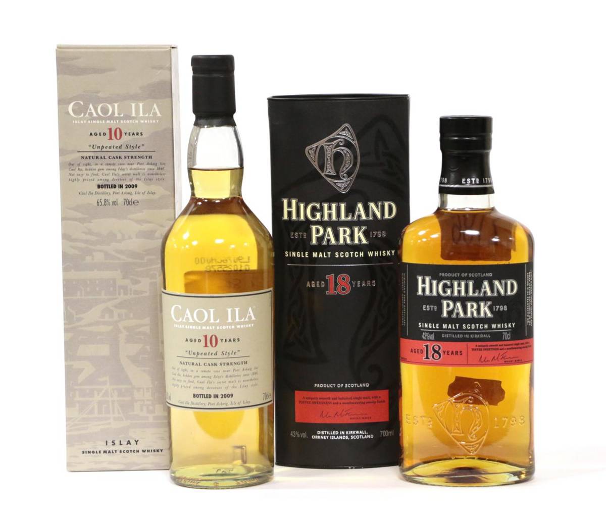 Lot 2186 - Highland Park Single Malt Scotch Whisky, 18 years old, 43%, 70cl, Caol Ila 10 Year Old Islay Single