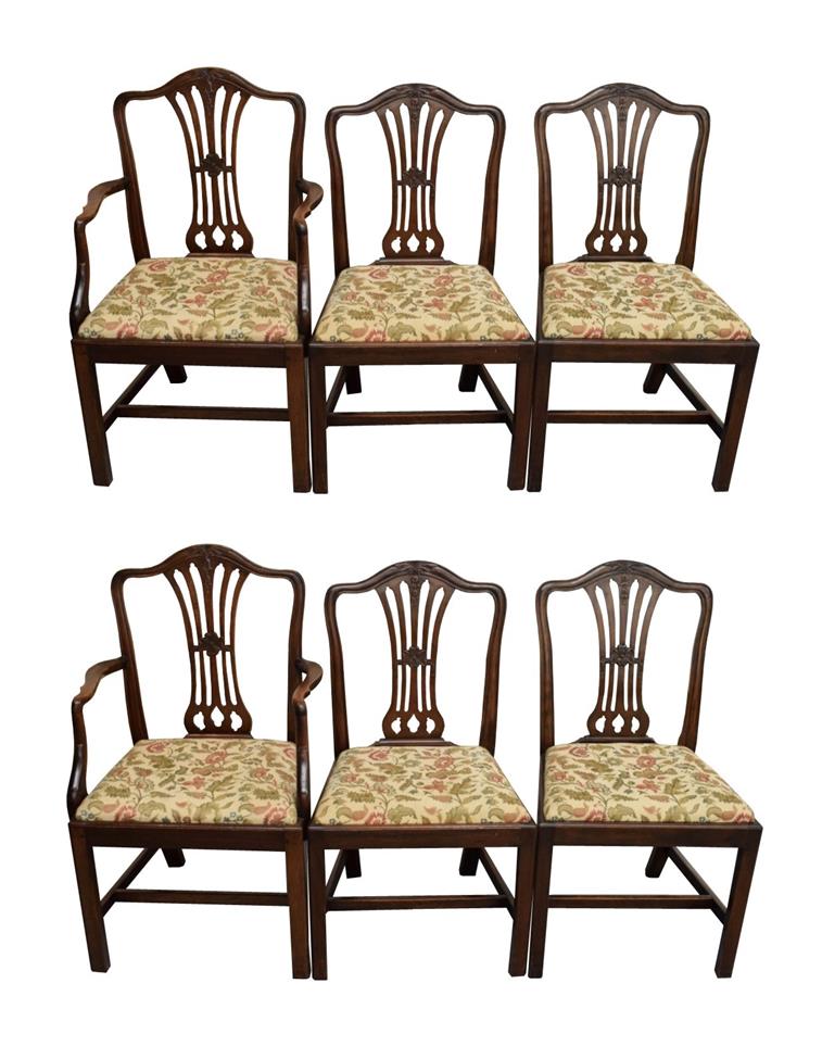 Lot 1914 - A Set of Six George III Style Mahogany Dining Chairs, including two carvers, with pierced...