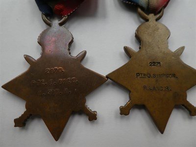 Lot 2 - A 1914 Star, awarded to 2271 PTE.J.SIMPSON. R.LANC.R.; two 1914-15 Stars, awarded to 2725 SPR. R.Y.