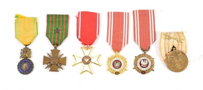 Lot 15 - Six Continental Medals, comprising French Medaille Militaire 1870, French Croix de Guerre 1914-1918
