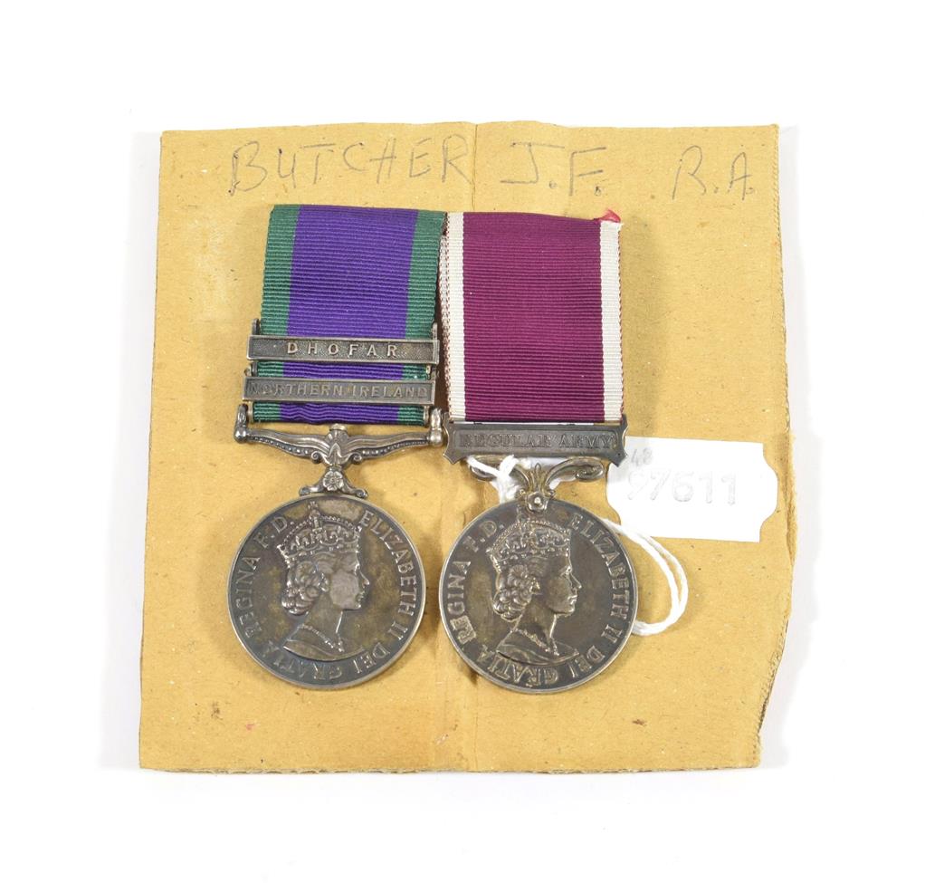 Lot 30 - A General Service Medal 1962, with two clasps NORTHERN IRELAND and DHOFAR, and Army Long...
