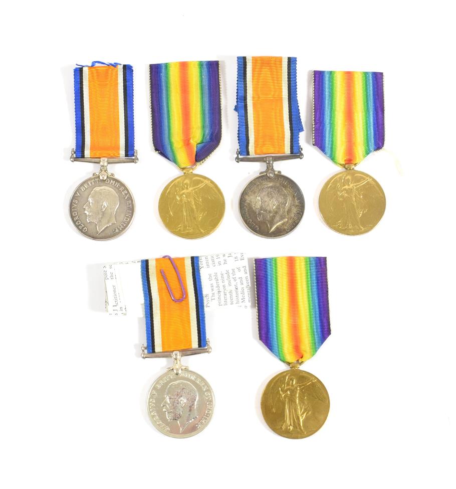 Lot 34 - Three First World War Pairs, each of British War Medal and Victory Medal, awarded to:-...