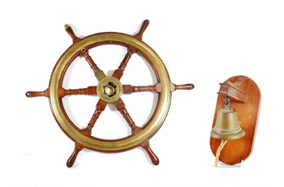 Lot 108 - H.M.S. Valiant: A Brass-Mounted Teak Ship's Wheel, mounted with a brass plaque inscribed,...