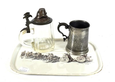 Lot 112 - An Early 20th Century Bohemian Slice Cut Glass Stein, the hinged pewter cover with shako...