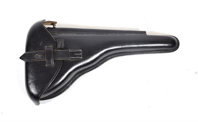 Lot 121 - A First World War Style Leather Holster for a Long Barrelled Luger, finished in black, with a...