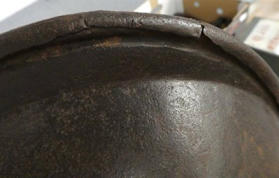 Lot 124 - A 17th Century Pikeman's Pot Helmet, circa 1640, of two piece construction with folded seam to...