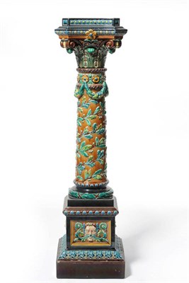 Lot 237A - A Majolica Pedestal, possibly German, circa 1870, with a corinthian capital on a tapering...