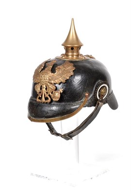 Lot 132 - A Prussian Line Infantry E.M.'s Pickelhaube, with leather skull and peak, brass spike with five...