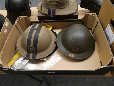 Lot 137 - Second World War British Home Front Interest:- a Rescue officer's khaki Brodie helmet painted R...