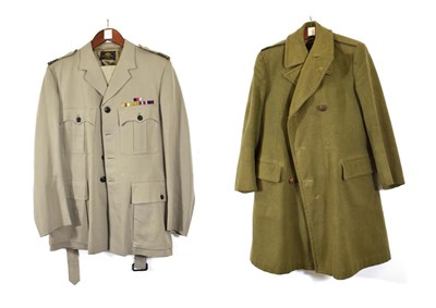 Lot 156 - A 1969 RAF Khaki Gabardine Jacket to a Squadron Leader,  with black plastic buttons and medal...