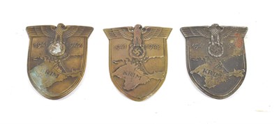 Lot 185 - A German Third Reich Crimea Shield, in bronzed stamped alloy, with three prongs to the reverse (one