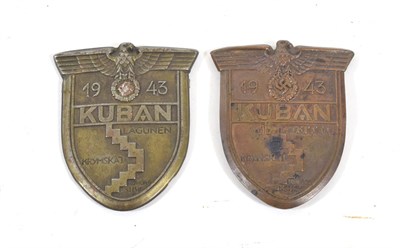 Lot 187 - A German Third Reich Kuban Shield, in bronzed stamped alloy, with four prongs to the reverse;...