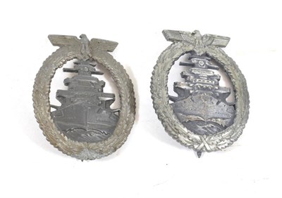 Lot 200 - A German Third Reich High Seas Fleet War Badge, in two tone grey metal, the solid back with...