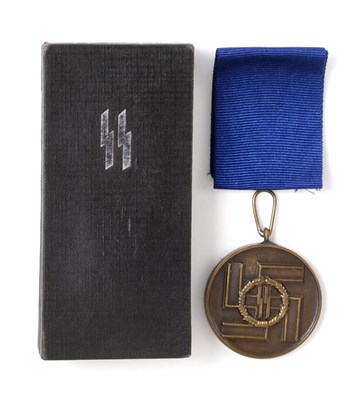 Lot 204 - A German Third Reich SS Long Service Medal, Third Class, for eight years service, in bronze,...