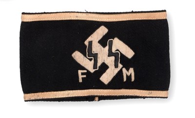 Lot 216 - A German Third Reich SS FM Armband, in black wool with cream long stitch embroidered swastika...