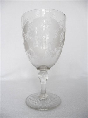 Lot 5 - A Large Goblet, mid 19th century, engraved with initials within an ivy cartouche on a ground of...