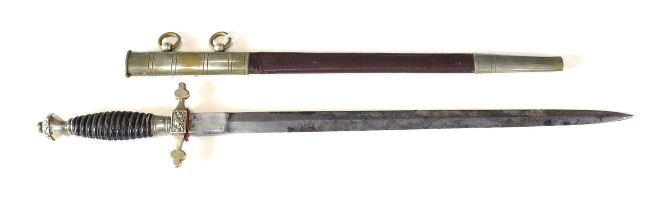 Lot 235 - A German Third Reich Fire Department Officer's Dagger/Sidearm, the 41cm double edge steel blade...