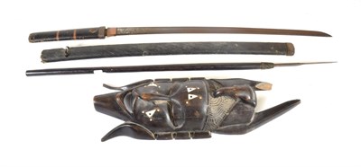 Lot 245 - A Japanese Wakizashi, 58cm steel blade with one piece copper habaki with diagonally burred...