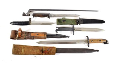 Lot 263 - Four Swedish Bayonets, comprising:-  M1867/89 socket bayonet with cruciform steel blade, lacks...