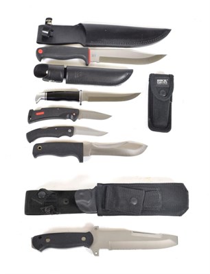 Lot 283 - A Collection of Seven Various Modern Hunting Knives, a boxed Buck Intrepid Chisel Point, a Buck...