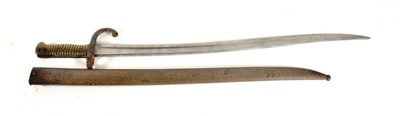 Lot 316 - A French M1866 Chassepot Yataghan Sword Bayonet, the back edge of the T section steel blade...