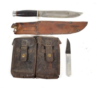 Lot 317 - A Hunting/Bowie Knife, with unmarked 20cm clip-point steel blade, one sided brass crossguard,...