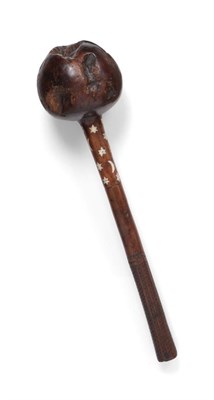 Lot 328 - A 19th Century Fijian Ula, the large globular head with natural crevices, the upper haft inlaid...