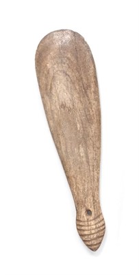 Lot 346 - A 19th Century Maori Patu Paraoa Whalebone Club, of flattened paddle form, the ribbed handle...