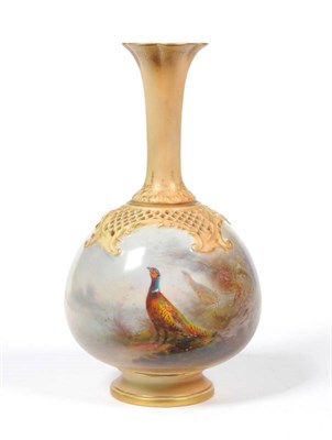 Lot 19 - A Royal Worcester Porcelain Bottle Vase, circa 1910, painted by James Stinton, of globular form...
