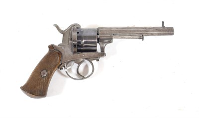 Lot 386 - A 19th Century Belgian Six Shot Pinfire Revolver, with 12cm octagonal sighted barrel, the right...