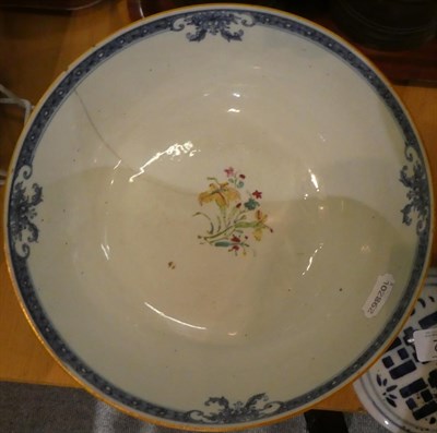 Lot 12 - An 18th century famille rose Chinese bowl; a Japanese satsuma vase; and a blue painted ginger...