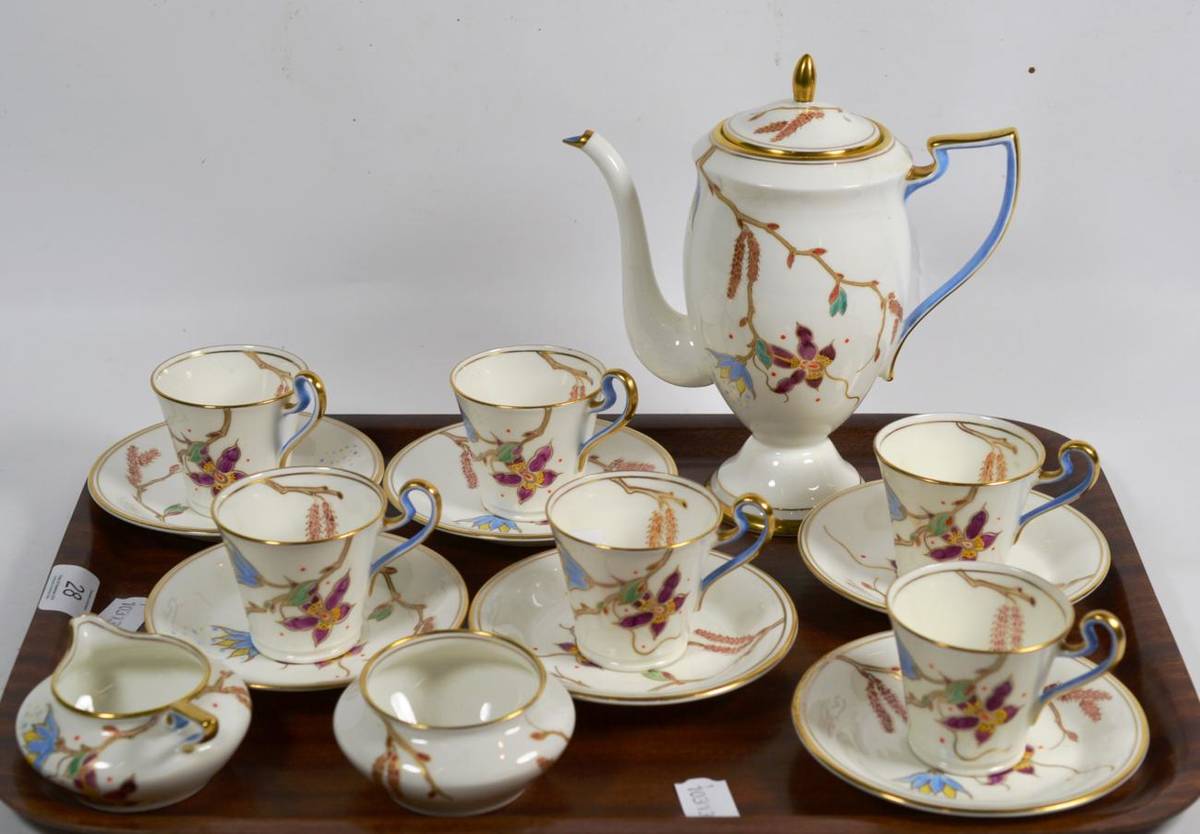 Lot 28 - An A.E. Gray and Co. Ltd, ''Golden Catlain'' pattern coffee set designed by Susie Cooper,...