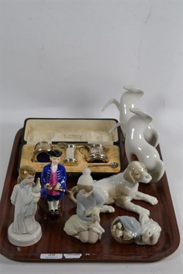 Lot 39 - A cased silver salt and pepper set, (one later plated spoon), two Lladro figures, Royal Doulton...