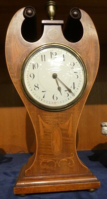 Lot 49 - An Edwardian inlaid mahogany mantel timepiece