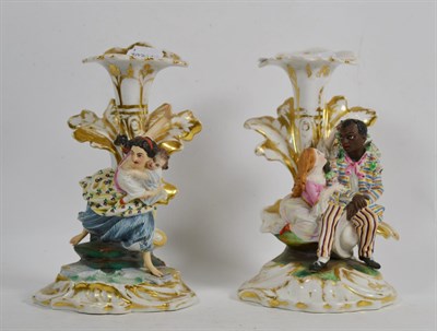 Lot 51 - A pair French porcelain figural candlesticks