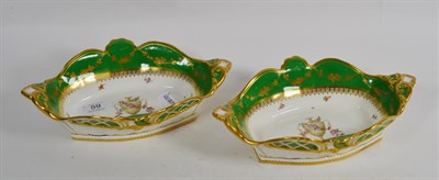 Lot 59 - A pair of Royal Crown Derby green ground shaped dishes