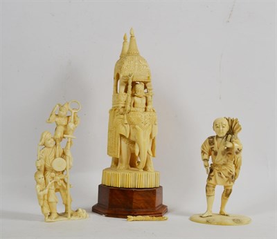 Lot 61 - A late 19th century/early 20th century carved Indian ivory model of an elephant Howdah and two...