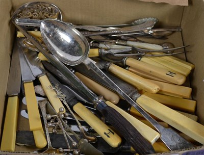 Lot 62 - A group of 19th century ivory handled knives, and other plated flatware