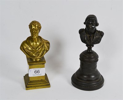 Lot 66 - A gilt bronze bust of Wellington on a square stepped plinth base, and a Victorian cast bronze...