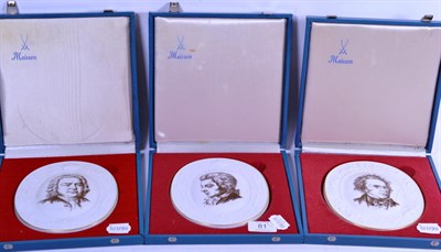 Lot 81 - Three cased Meissen composer plaques: Schubert, Mozart and Bach (3)