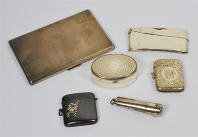 Lot 86 - A collection of silver boxes, comprising an engine turned cigarette box, a tapering box, an...