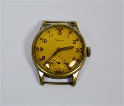 Lot 115 - A military wristwatch, signed Grana, screw back engraved 6e/385, ''Broad Arrow'', a2029