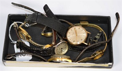 Lot 122 - A 9 carat gold Garrard wristwatch, five lady's wristwatches, and a Services automatic gents...