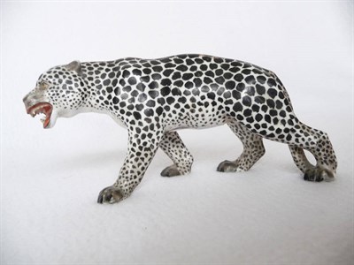 Lot 36 - An English Porcelain Figure of a Leopard, possibly Derby, 19th century, after a Meissen...