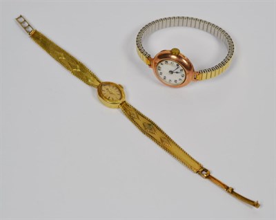 Lot 127 - A lady's 14 carat gold Omega wristwatch, and a 9 carat lady's wristwatch (2)