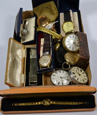 Lot 131 - A plated gents wristwatch, signed Oris, a 9ct gold lady's wristwatch, 1930s gents lip...